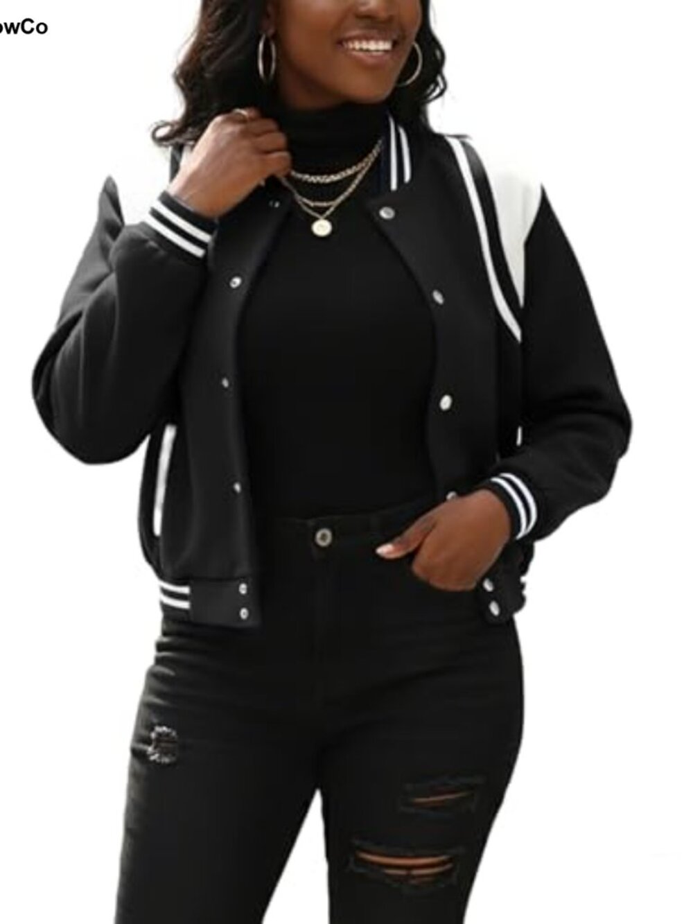 Womens Cropped Bomber Long Sleeve Button Down Varsity Jacket